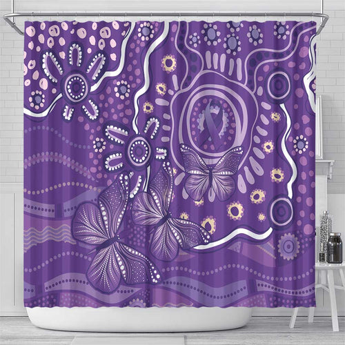 Australia Lupus Awareness Indigenous Shower Curtain Purple Ribbon Aboriginal Butterflies