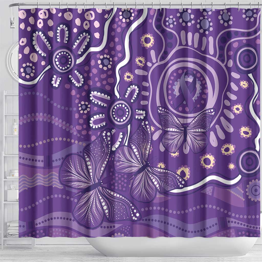 Australia Lupus Awareness Indigenous Shower Curtain Purple Ribbon Aboriginal Butterflies