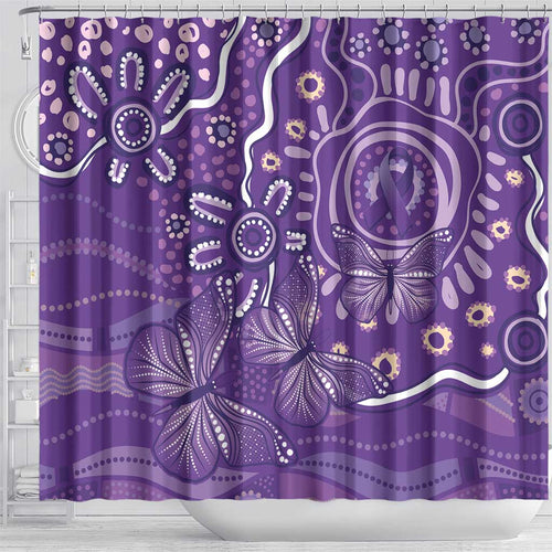 Australia Lupus Awareness Indigenous Shower Curtain Purple Ribbon Aboriginal Butterflies