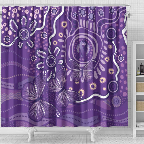 Australia Lupus Awareness Indigenous Shower Curtain Purple Ribbon Aboriginal Butterflies