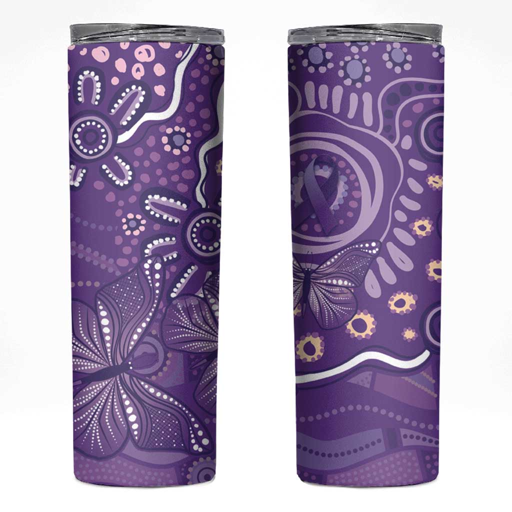 Australia Lupus Awareness Indigenous Skinny Tumbler Purple Ribbon Aboriginal Butterflies