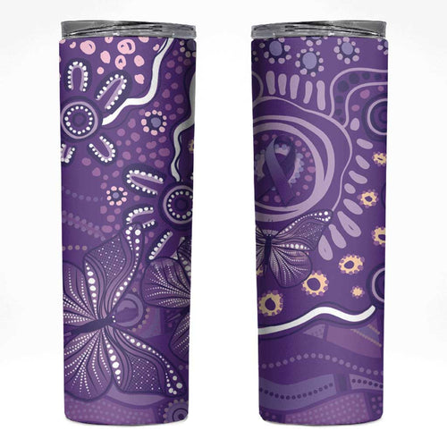 Australia Lupus Awareness Indigenous Skinny Tumbler Purple Ribbon Aboriginal Butterflies