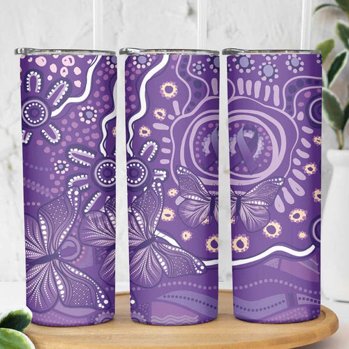 Australia Lupus Awareness Indigenous Skinny Tumbler Purple Ribbon Aboriginal Butterflies