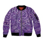 Australia Lupus Awareness Indigenous Sleeve Zip Bomber Jacket Purple Ribbon Aboriginal Butterflies