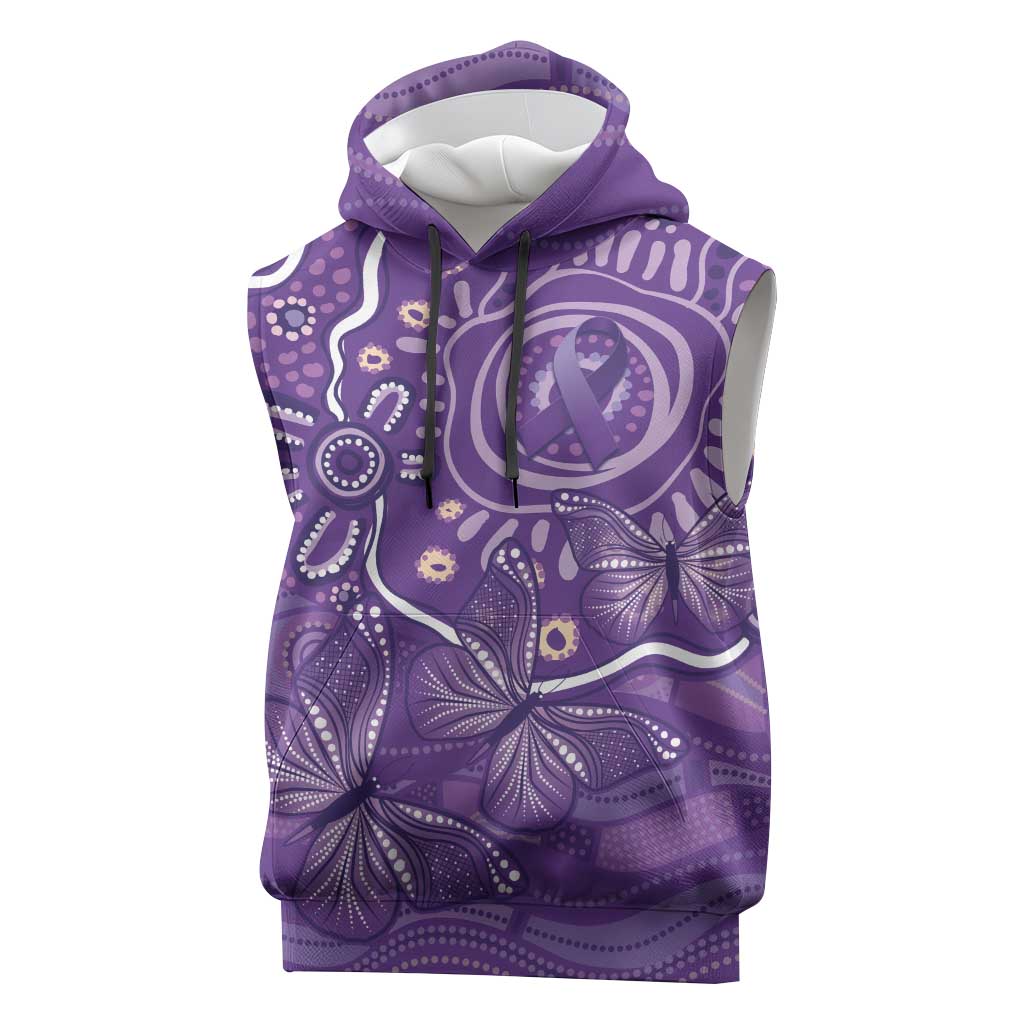 Australia Lupus Awareness Indigenous Sleeveless Hoodie Purple Ribbon Aboriginal Butterflies