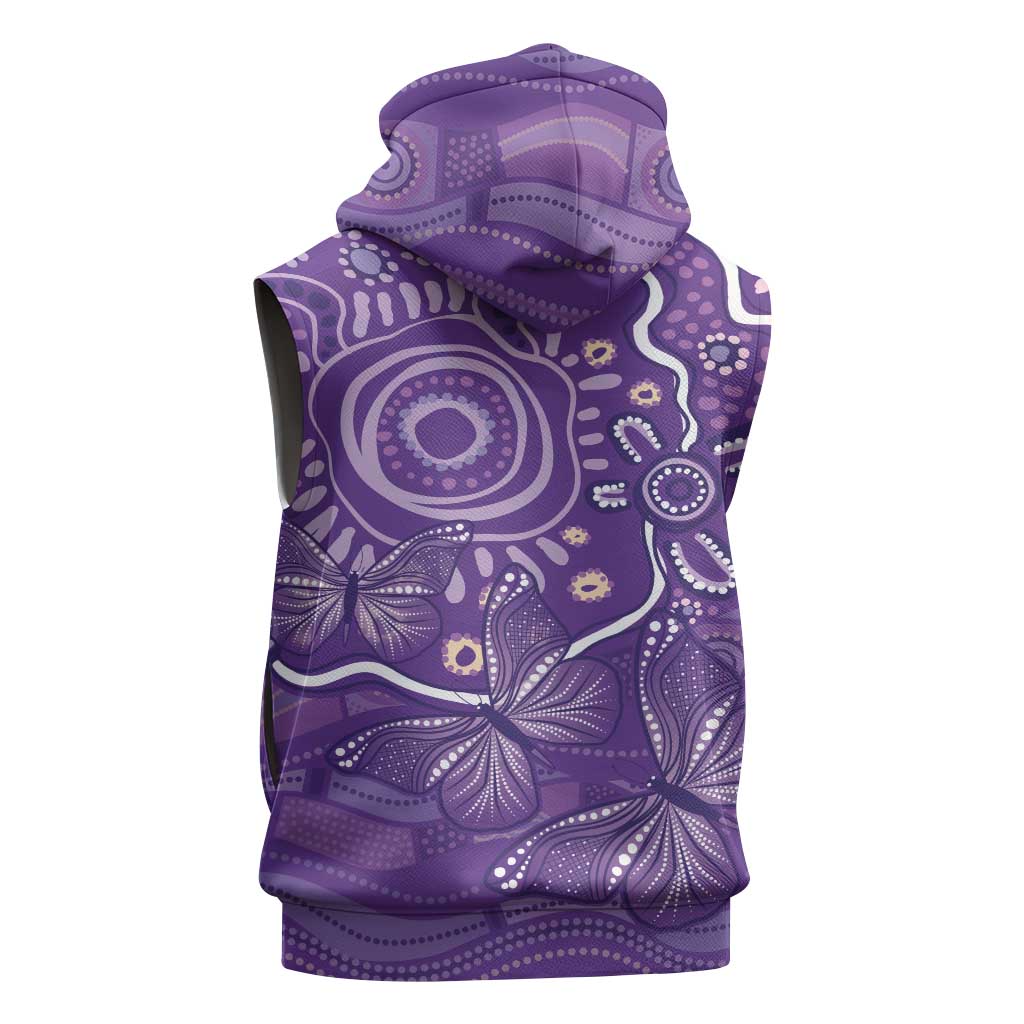 Australia Lupus Awareness Indigenous Sleeveless Hoodie Purple Ribbon Aboriginal Butterflies