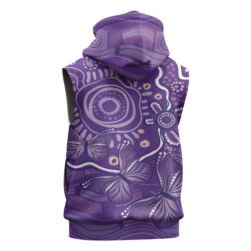 Australia Lupus Awareness Indigenous Sleeveless Hoodie Purple Ribbon Aboriginal Butterflies
