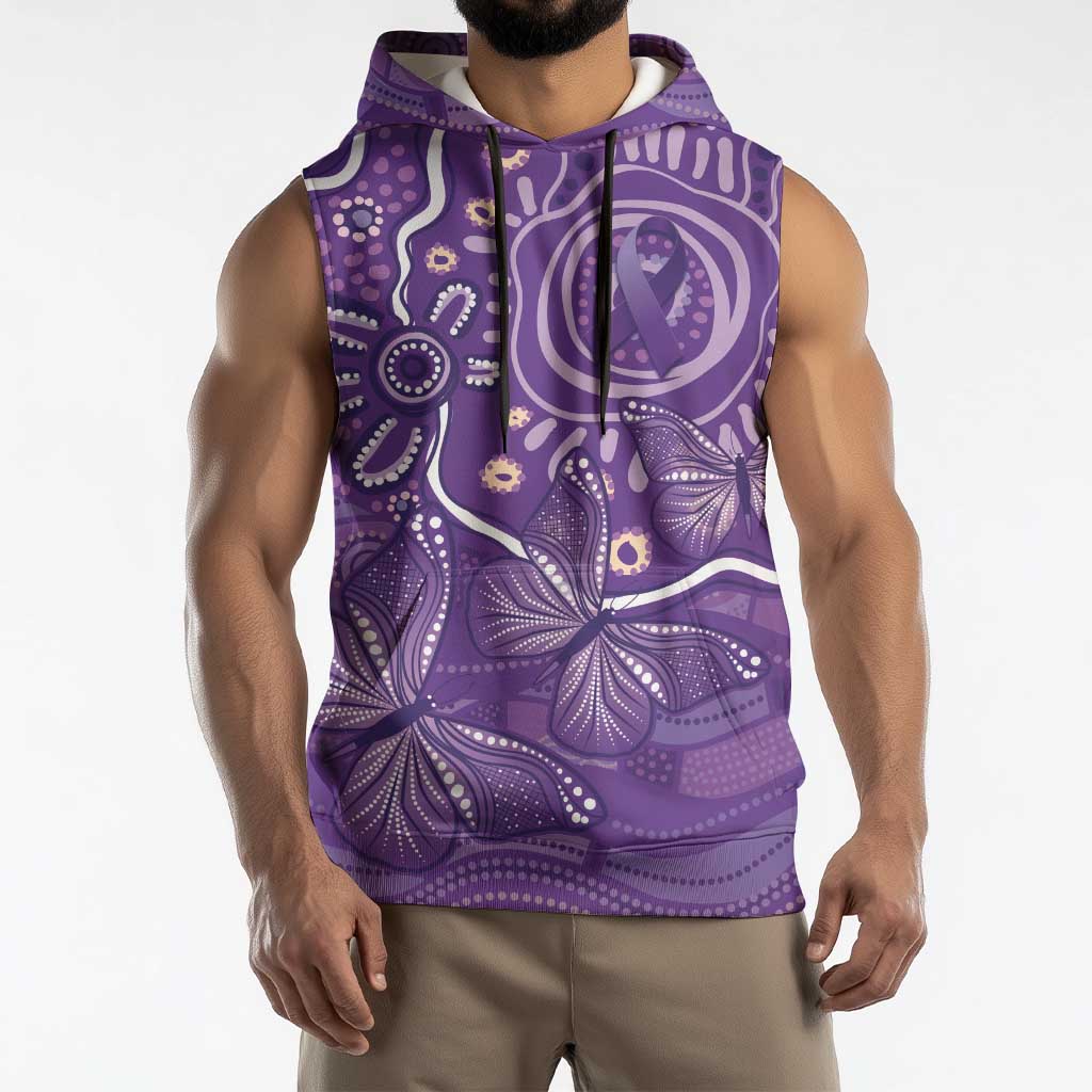 Australia Lupus Awareness Indigenous Sleeveless Hoodie Purple Ribbon Aboriginal Butterflies