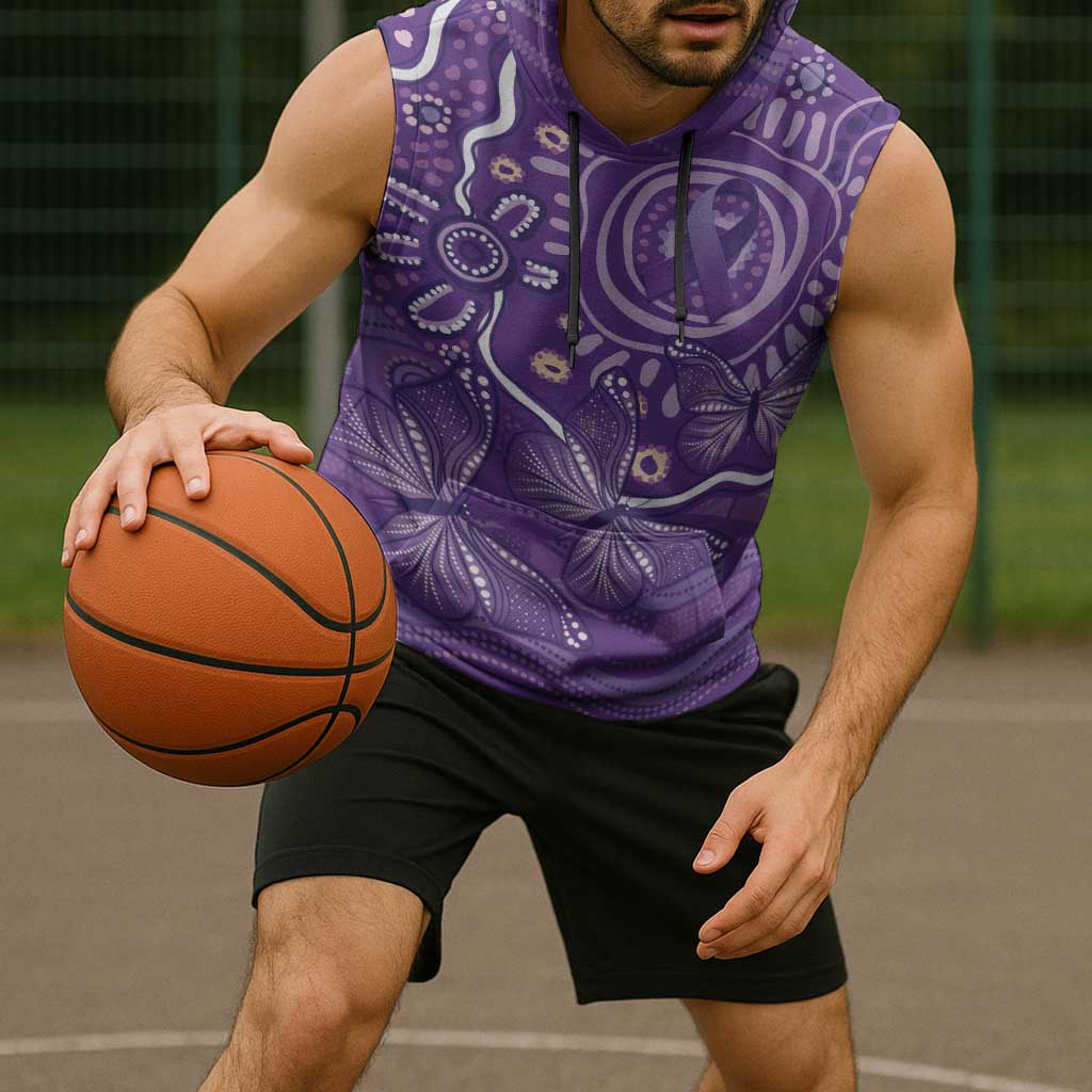 Australia Lupus Awareness Indigenous Sleeveless Hoodie Purple Ribbon Aboriginal Butterflies