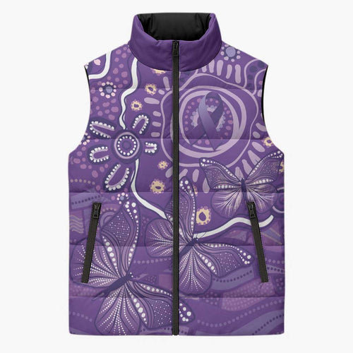 Australia Lupus Awareness Indigenous Sleeveless Puffer Jacket Purple Ribbon Aboriginal Butterflies
