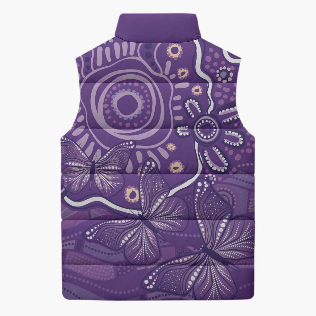 Australia Lupus Awareness Indigenous Sleeveless Puffer Jacket Purple Ribbon Aboriginal Butterflies