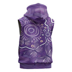 Australia Lupus Awareness Indigenous Sleeveless Zip Hoodie Purple Ribbon Aboriginal Butterflies