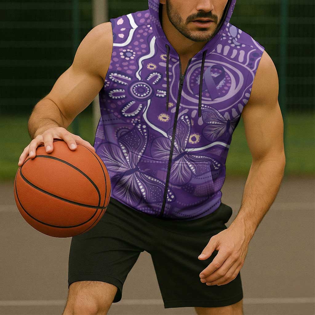 Australia Lupus Awareness Indigenous Sleeveless Zip Hoodie Purple Ribbon Aboriginal Butterflies
