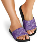 Australia Lupus Awareness Indigenous Slide Sandals Purple Ribbon Aboriginal Butterflies