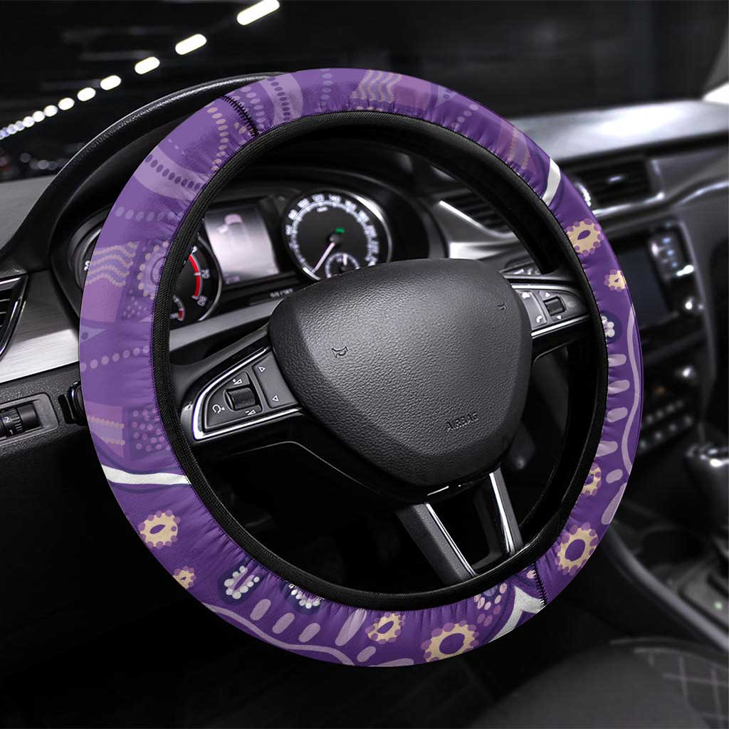 Australia Lupus Awareness Indigenous Steering Wheel Cover Purple Ribbon Aboriginal Butterflies