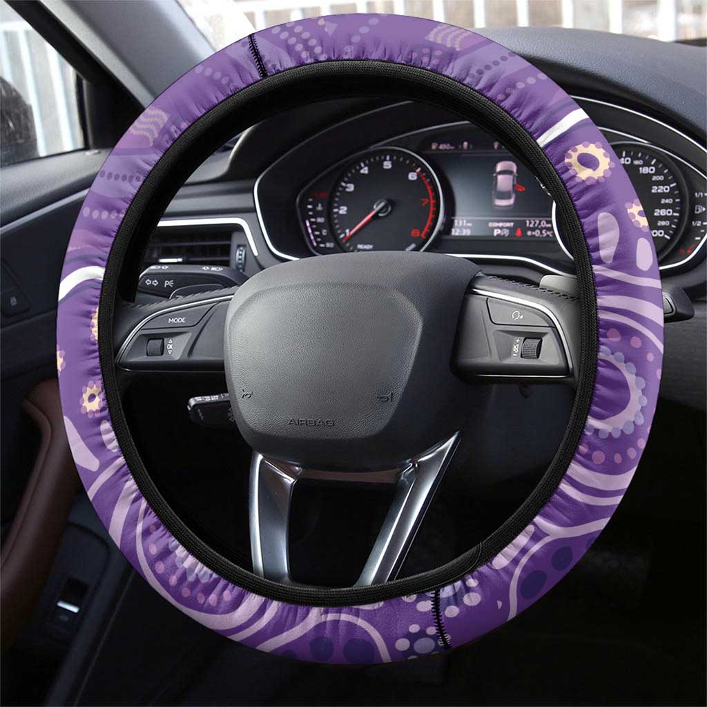 Australia Lupus Awareness Indigenous Steering Wheel Cover Purple Ribbon Aboriginal Butterflies