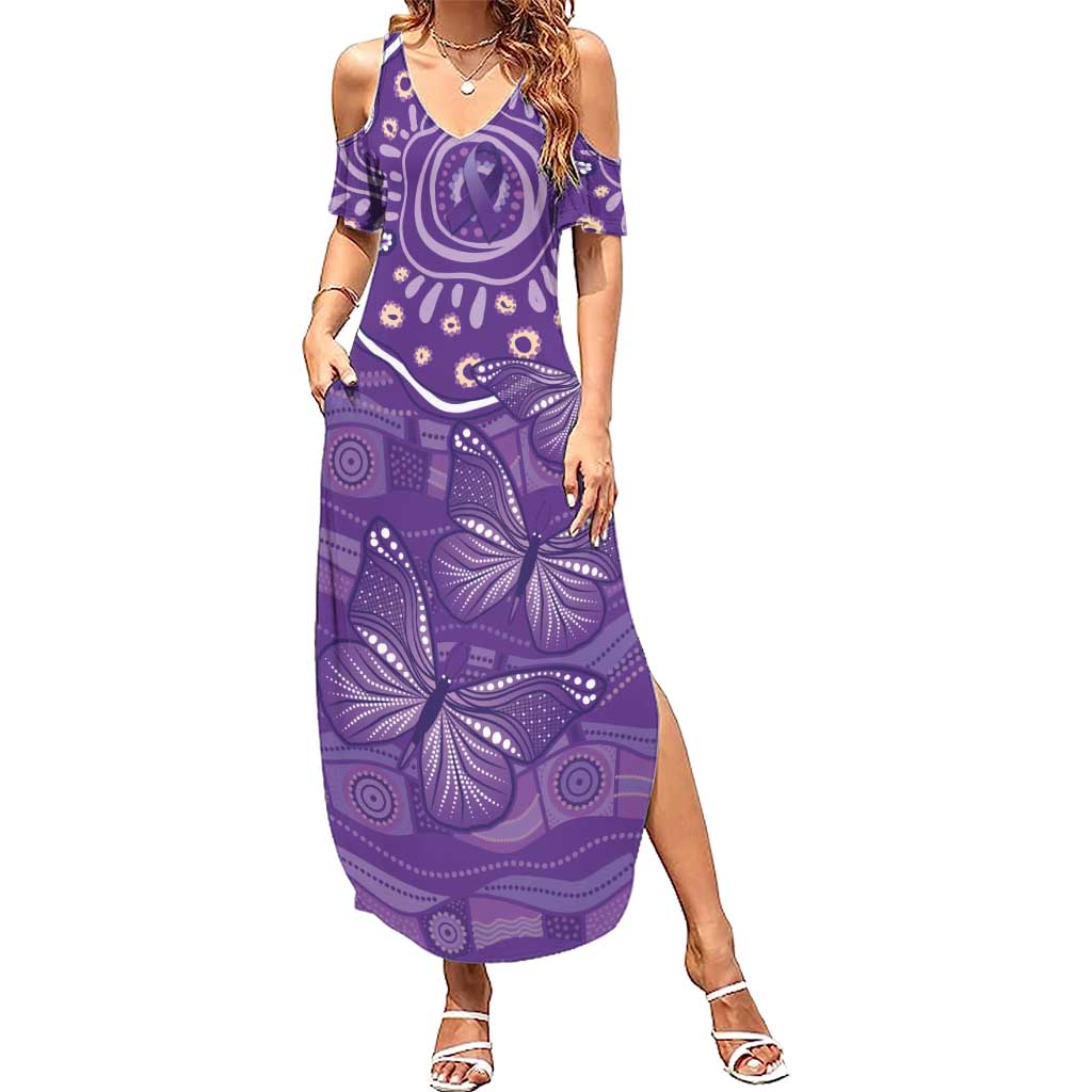 Australia Lupus Awareness Indigenous Summer Maxi Dress Purple Ribbon Aboriginal Butterflies