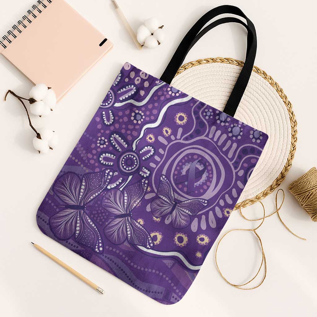 Australia Lupus Awareness Indigenous Tote Bag Purple Ribbon Aboriginal Butterflies