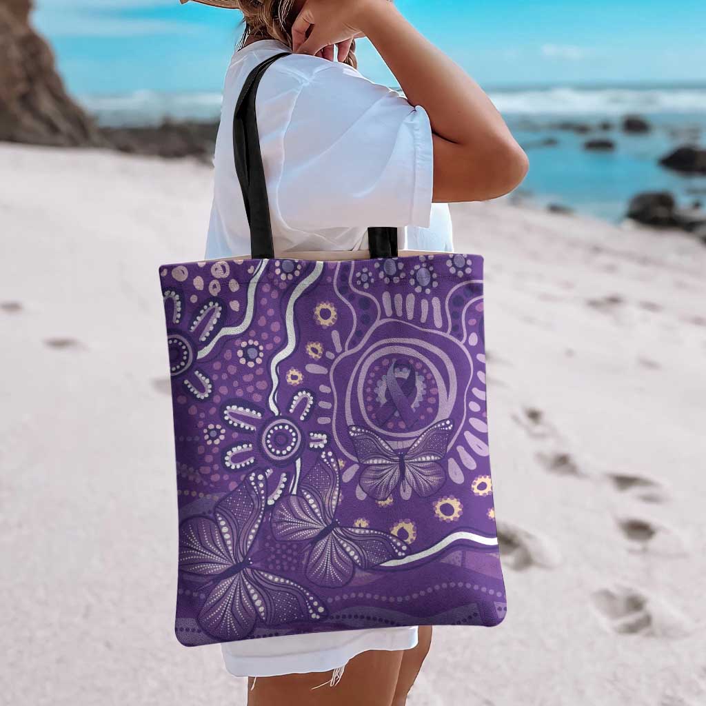 Australia Lupus Awareness Indigenous Tote Bag Purple Ribbon Aboriginal Butterflies