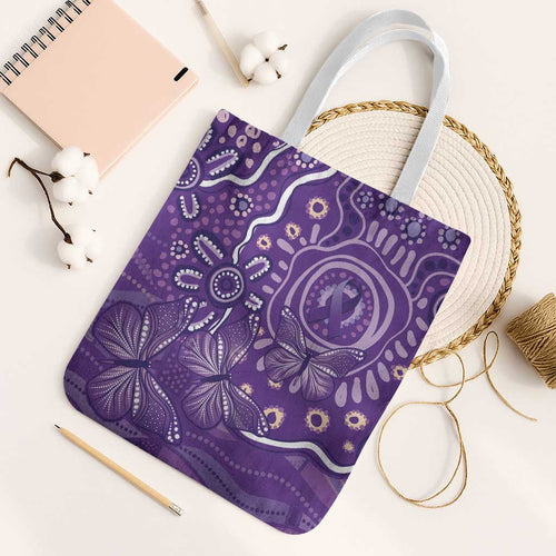 Australia Lupus Awareness Indigenous Tote Bag Purple Ribbon Aboriginal Butterflies