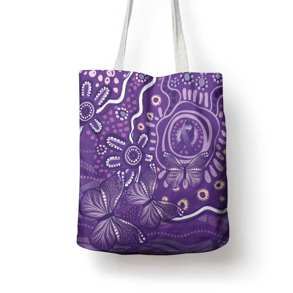 Australia Lupus Awareness Indigenous Tote Bag Purple Ribbon Aboriginal Butterflies