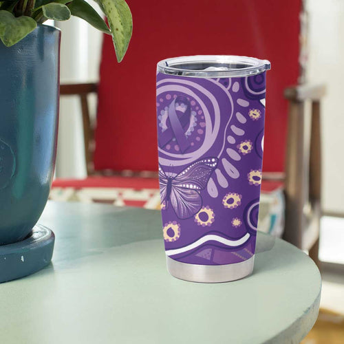 Australia Lupus Awareness Indigenous Tumbler Cup Purple Ribbon Aboriginal Butterflies