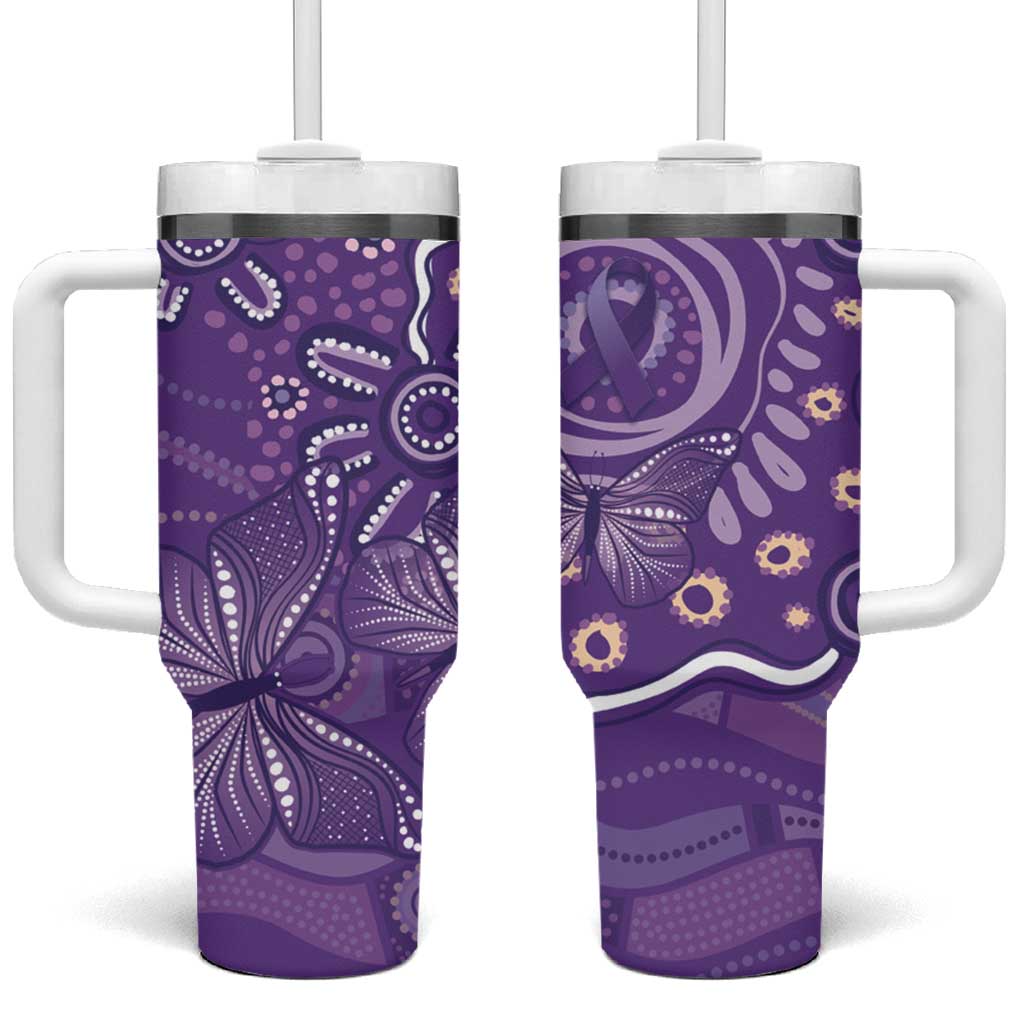 Australia Lupus Awareness Indigenous Tumbler With Handle Purple Ribbon Aboriginal Butterflies
