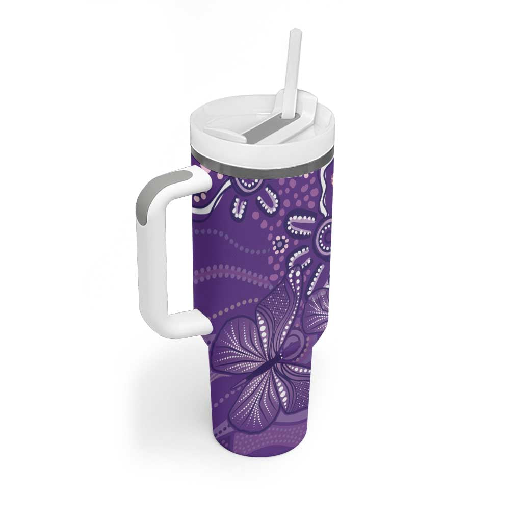 Australia Lupus Awareness Indigenous Tumbler With Handle Purple Ribbon Aboriginal Butterflies