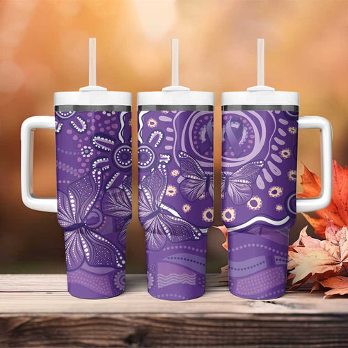 Australia Lupus Awareness Indigenous Tumbler With Handle Purple Ribbon Aboriginal Butterflies