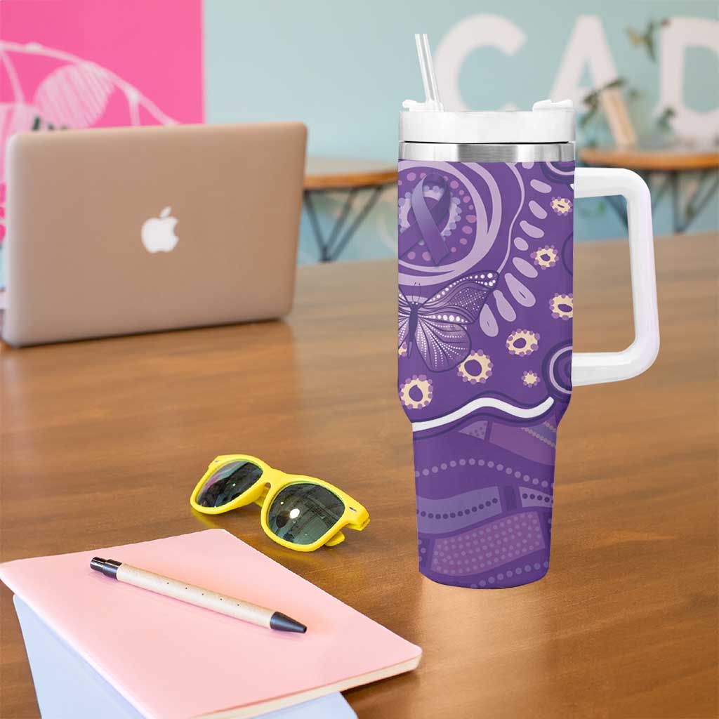 Australia Lupus Awareness Indigenous Tumbler With Handle Purple Ribbon Aboriginal Butterflies