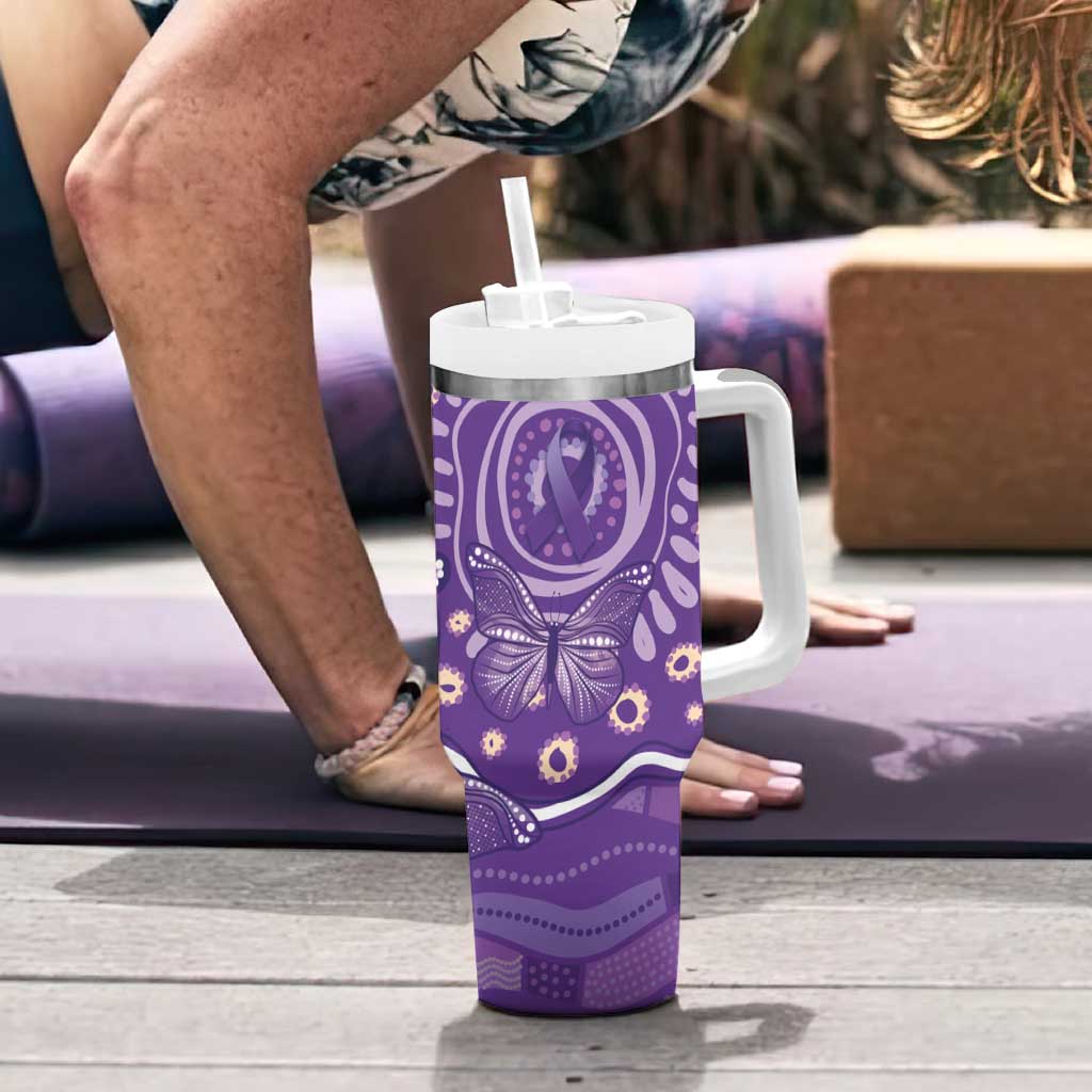 Australia Lupus Awareness Indigenous Tumbler With Handle Purple Ribbon Aboriginal Butterflies
