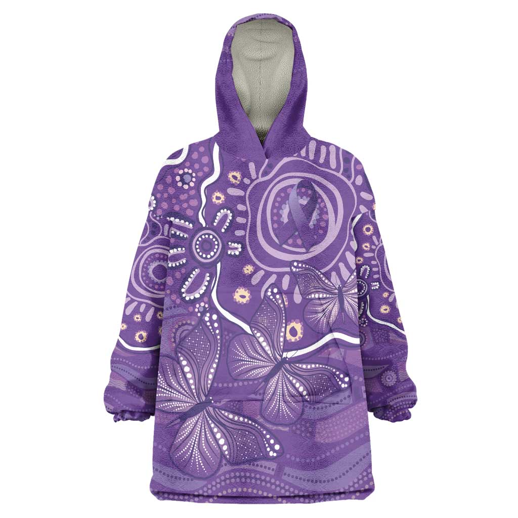 Australia Lupus Awareness Indigenous Wearable Blanket Hoodie Purple Ribbon Aboriginal Butterflies