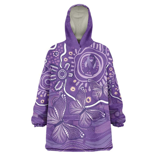 Australia Lupus Awareness Indigenous Wearable Blanket Hoodie Purple Ribbon Aboriginal Butterflies