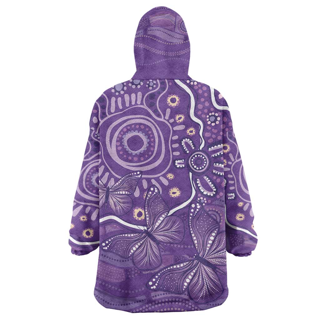 Australia Lupus Awareness Indigenous Wearable Blanket Hoodie Purple Ribbon Aboriginal Butterflies