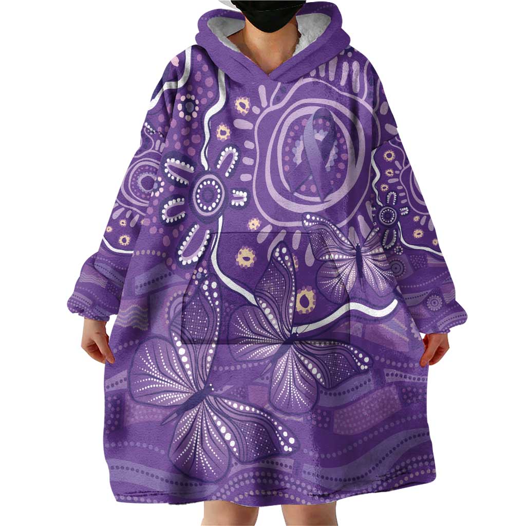 Australia Lupus Awareness Indigenous Wearable Blanket Hoodie Purple Ribbon Aboriginal Butterflies