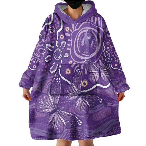 Australia Lupus Awareness Indigenous Wearable Blanket Hoodie Purple Ribbon Aboriginal Butterflies