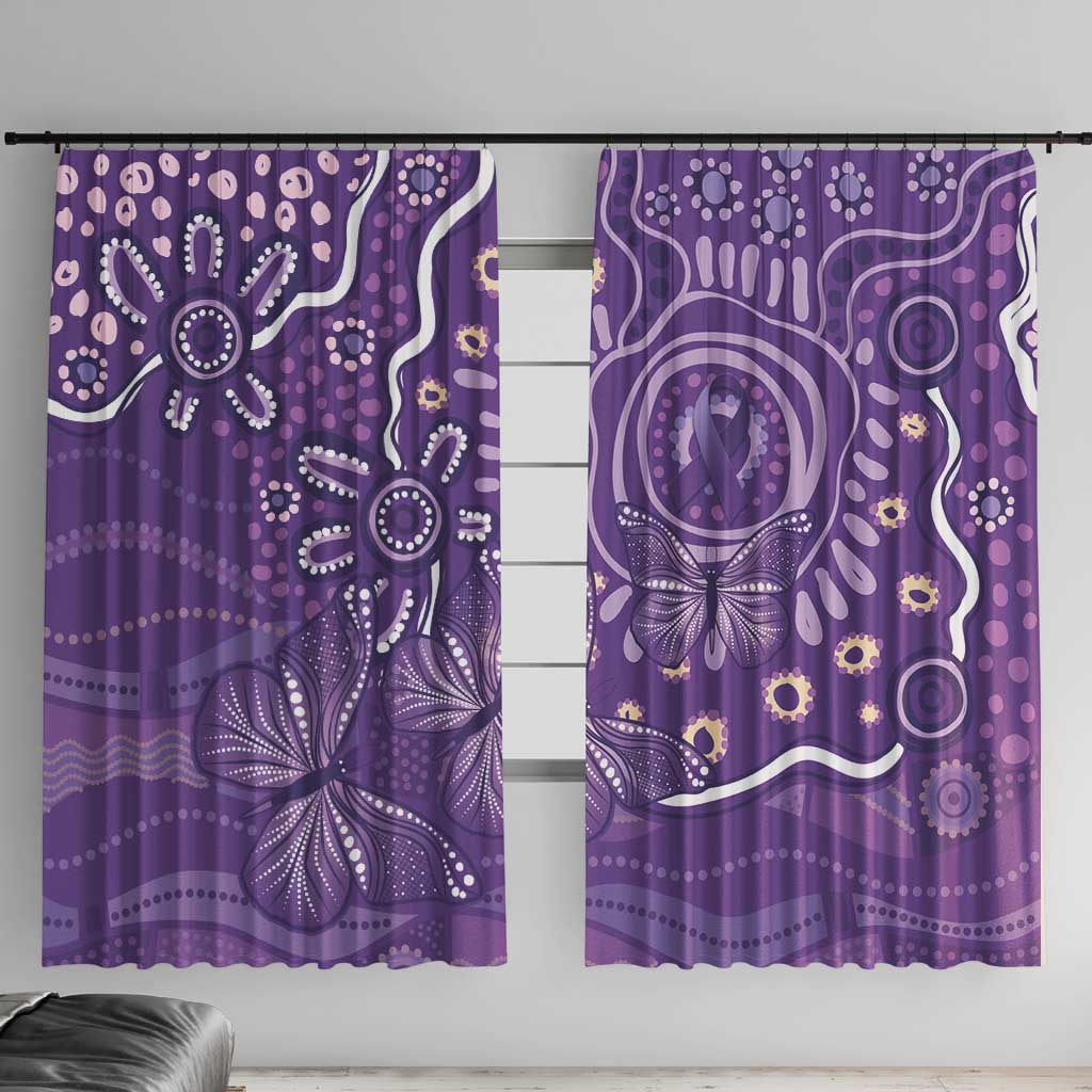 Australia Lupus Awareness Indigenous Window Curtain Purple Ribbon Aboriginal Butterflies