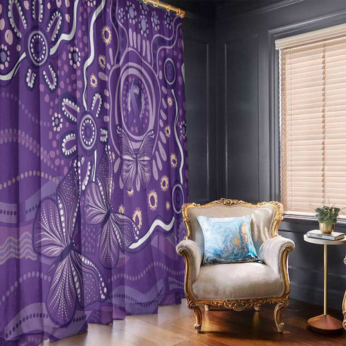 Australia Lupus Awareness Indigenous Window Curtain Purple Ribbon Aboriginal Butterflies