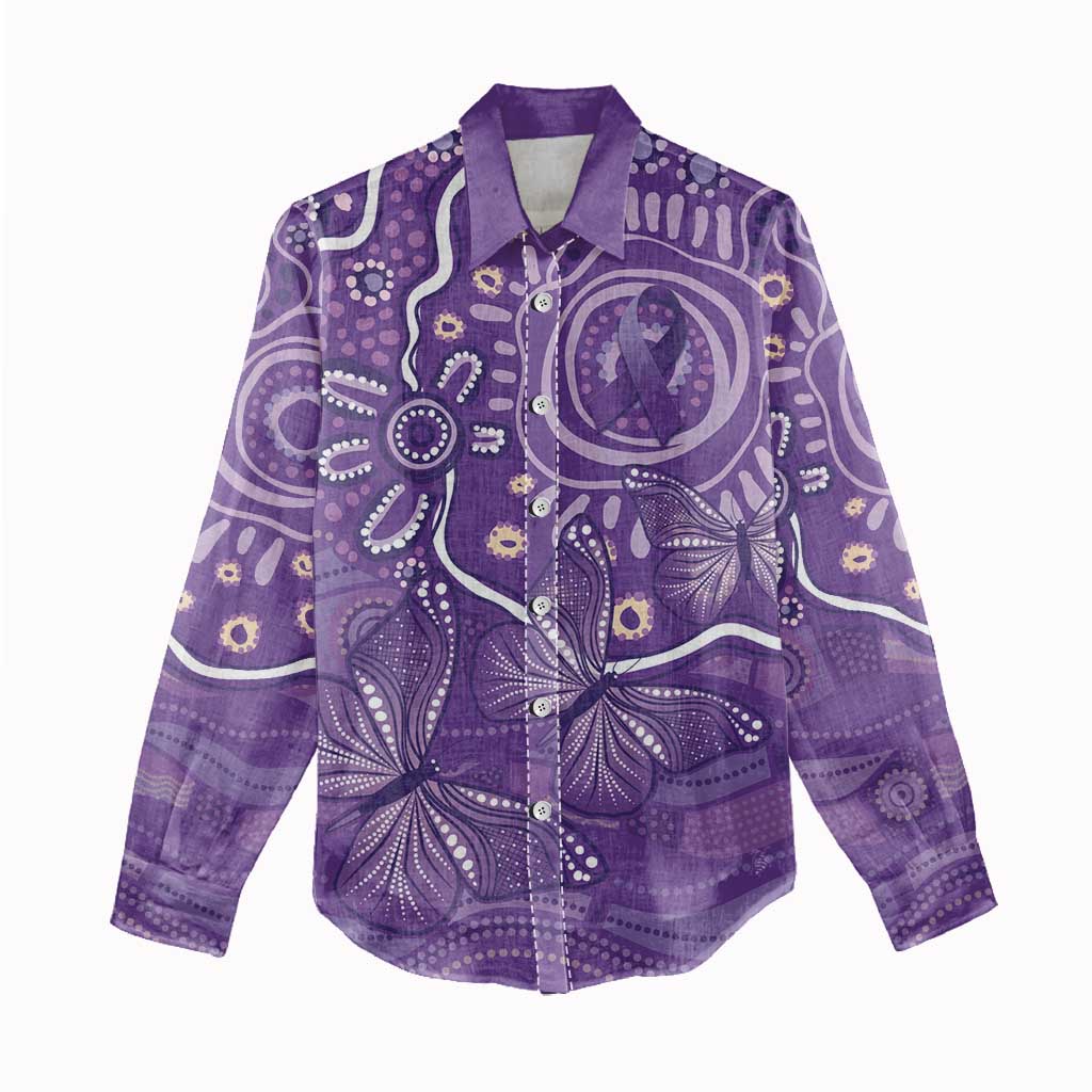 Australia Lupus Awareness Indigenous Women Casual Shirt Purple Ribbon Aboriginal Butterflies