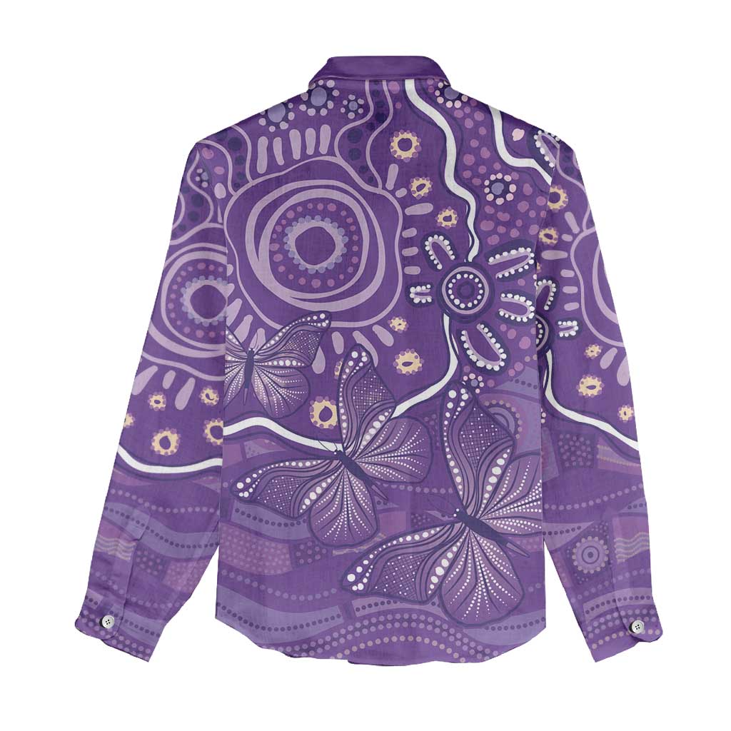 Australia Lupus Awareness Indigenous Women Casual Shirt Purple Ribbon Aboriginal Butterflies
