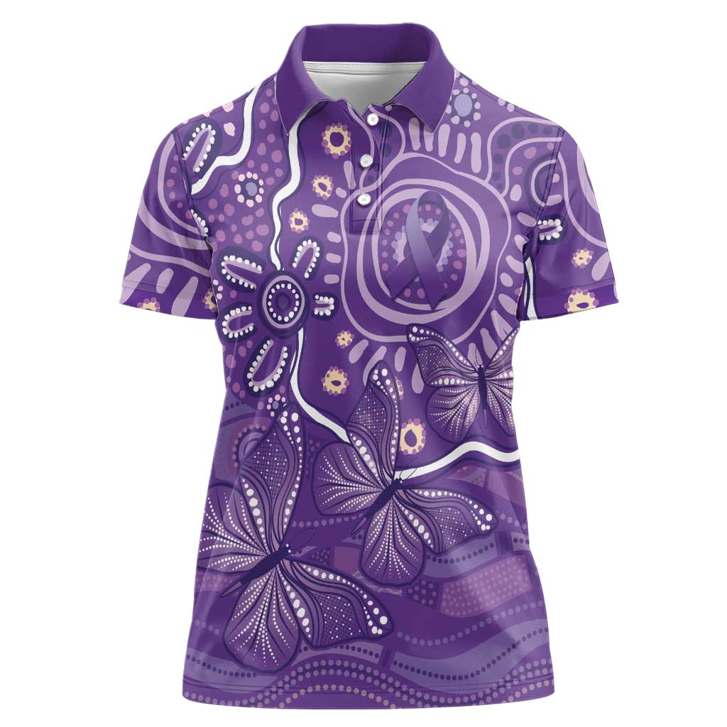 Australia Lupus Awareness Indigenous Women Polo Shirt Purple Ribbon Aboriginal Butterflies
