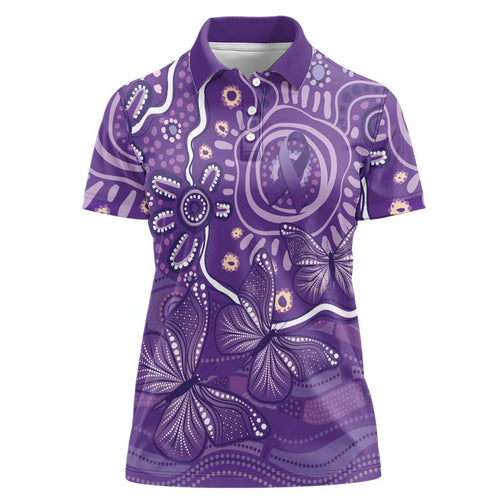 Australia Lupus Awareness Indigenous Women Polo Shirt Purple Ribbon Aboriginal Butterflies