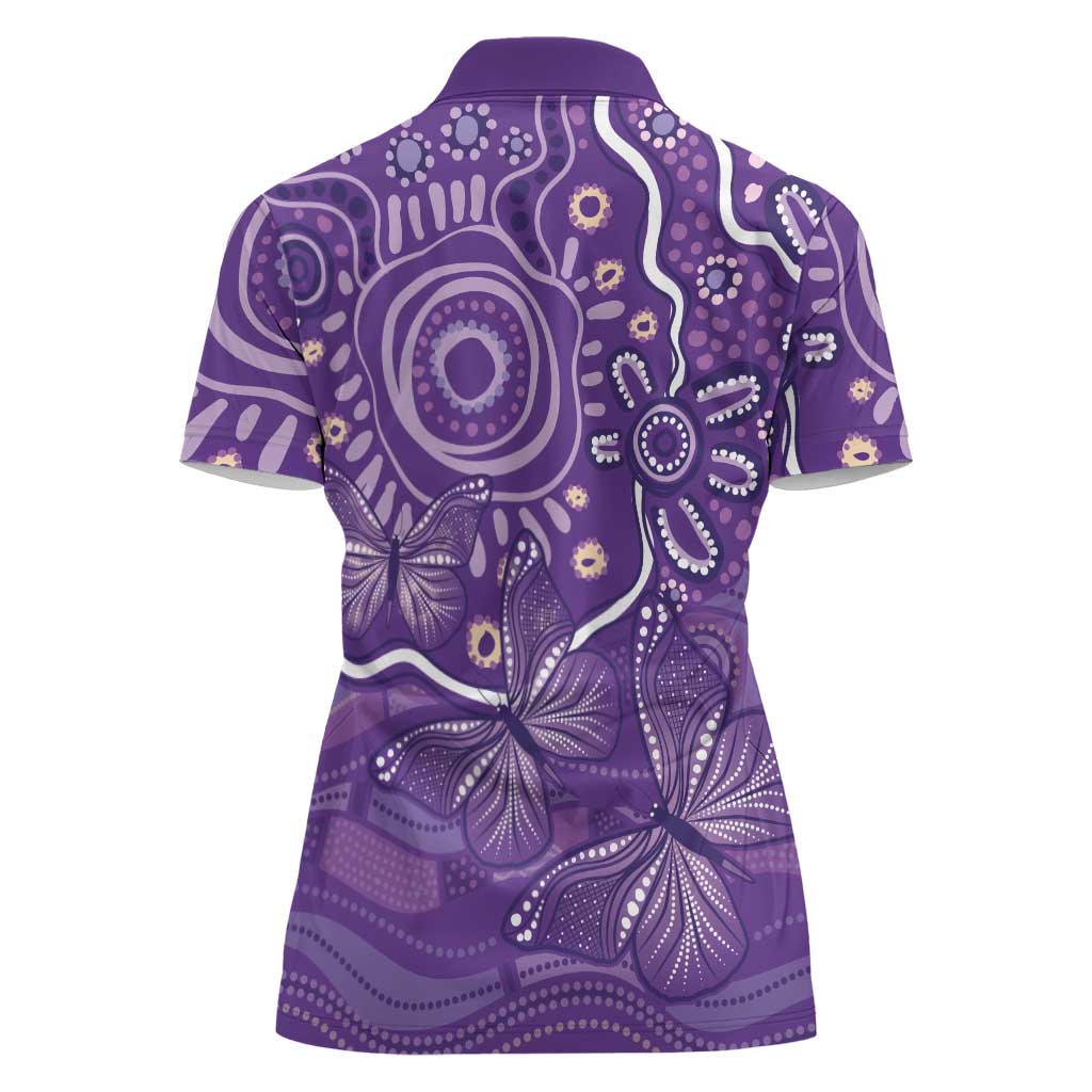 Australia Lupus Awareness Indigenous Women Polo Shirt Purple Ribbon Aboriginal Butterflies