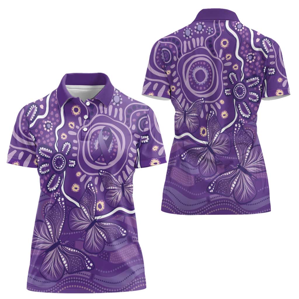 Australia Lupus Awareness Indigenous Women Polo Shirt Purple Ribbon Aboriginal Butterflies