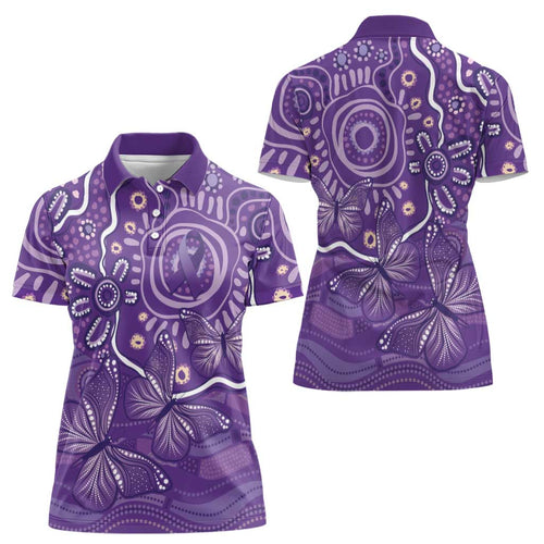 Australia Lupus Awareness Indigenous Women Polo Shirt Purple Ribbon Aboriginal Butterflies