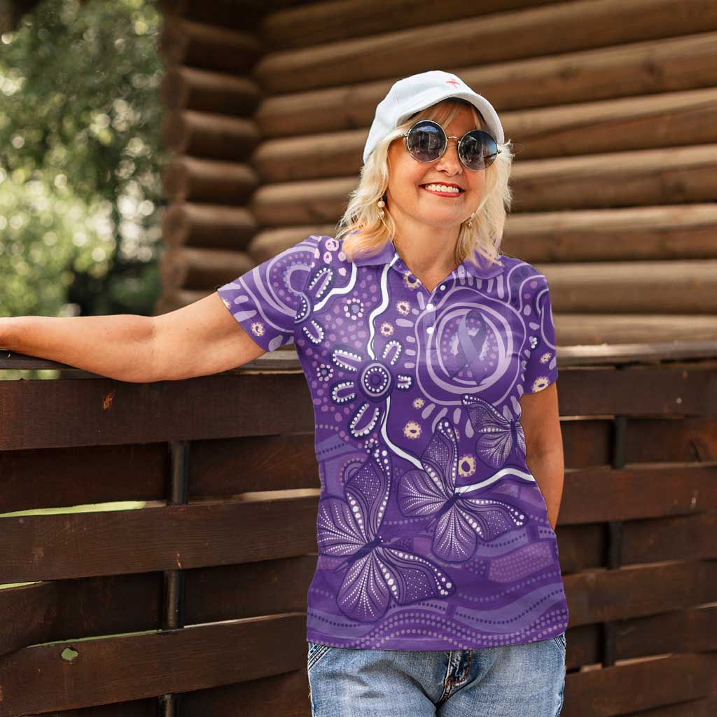 Australia Lupus Awareness Indigenous Women Polo Shirt Purple Ribbon Aboriginal Butterflies
