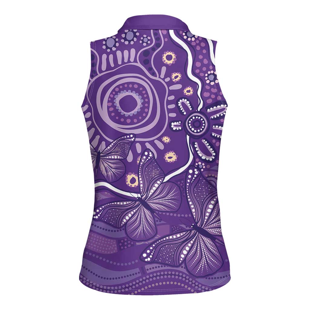 Australia Lupus Awareness Indigenous Women Sleeveless Polo Shirt Purple Ribbon Aboriginal Butterflies
