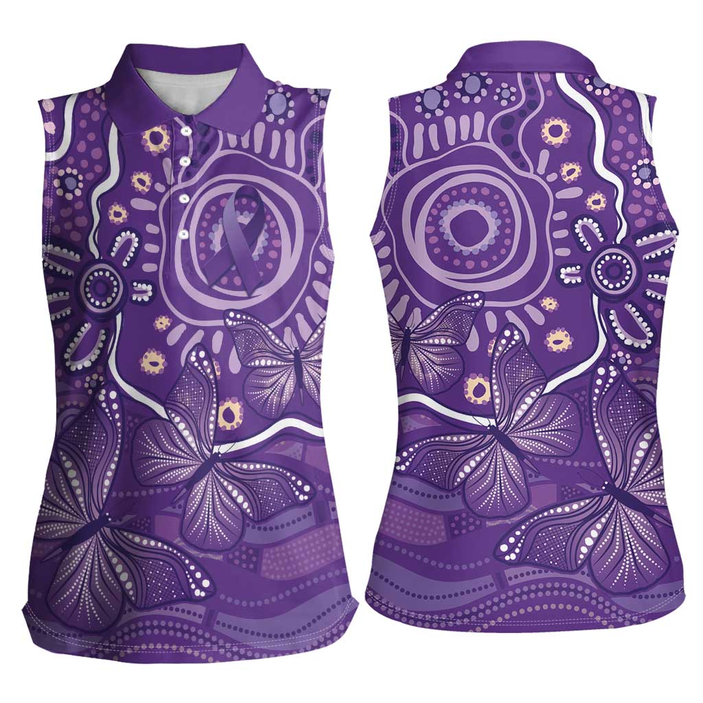 Australia Lupus Awareness Indigenous Women Sleeveless Polo Shirt Purple Ribbon Aboriginal Butterflies