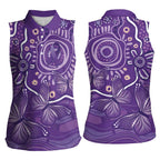 Australia Lupus Awareness Indigenous Women Sleeveless Polo Shirt Purple Ribbon Aboriginal Butterflies
