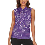 Australia Lupus Awareness Indigenous Women Sleeveless Polo Shirt Purple Ribbon Aboriginal Butterflies